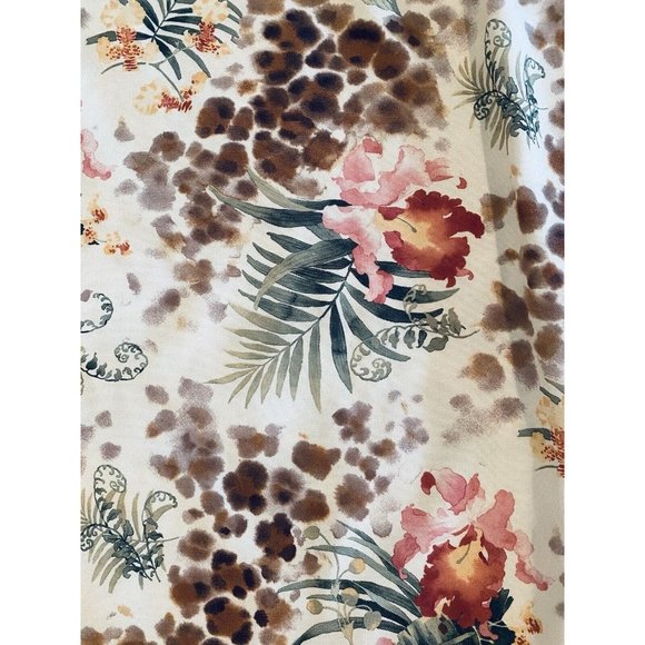 Tropical Print Fabric Tablecloth Pink Iris Green Ferns Yellow Orchids 60x82" - Picture 3 of 8